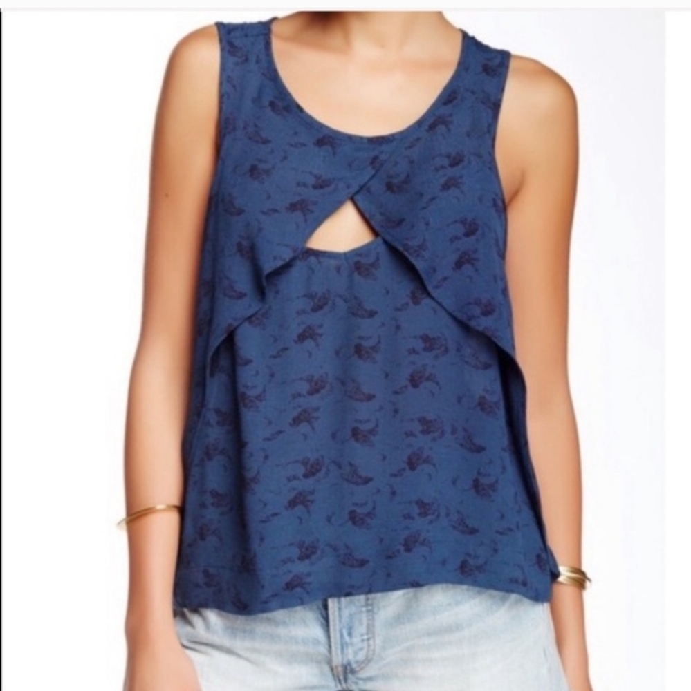 FP Crinkle Look Through Blue Tank Top Size Medium